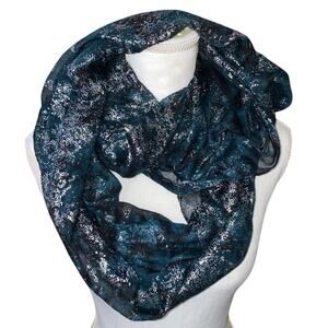 Infinity Scarf Snood Silver Metallic Blue Green Black Sheer Holiday Christmas